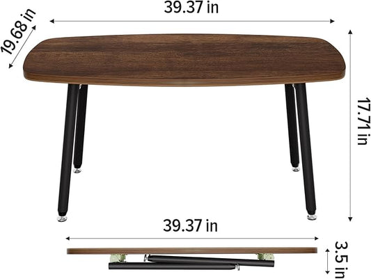 WOHOMO Folding Coffee Table for Small Spaces, No Assembly Farmhouse Portable Living Room Table, Walnut 39.3x19.6x17.7 Inch