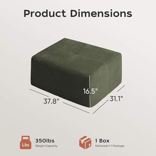 Boneless Modular Sofa Ottoman, Modern Footrest with Soft Padded Seat, Chenille Footstool Boneless for Living Room, Green