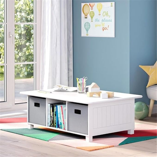 RiverRidge Kids Desk and Activity Table with 6 Storage Cubbies for Folding Bins - Art Craft or Train Table Design for Play Area Toy Organization - White