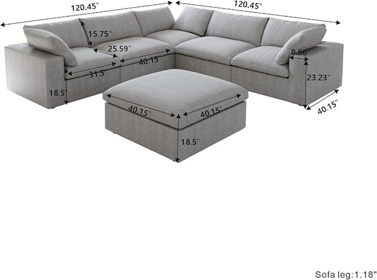 Cloud Modular Sectional Sofa Couch,Oversized Couch 6 Seater for Living Room,160.6" V Shaped Convertible Couches with Storage Ottoman, Covers Washable&Replaceable,Gray