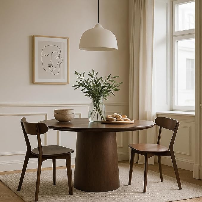 Solid Wood Dining Chairs,Mid Century Modern Dining Chairs with Comfortable Curved Backrest,Wood Chairs for Kitchen,Dining Room (2, Walnut Color)