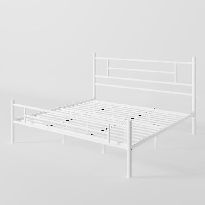 Allewie 14 Inch King Size Metal Platform Bed Frame with Headboard and Footboard, Underbed Storage, Strong Metal Slats Support, Mattress Foundation, No Box Spring Needed, Easy Assembly, White