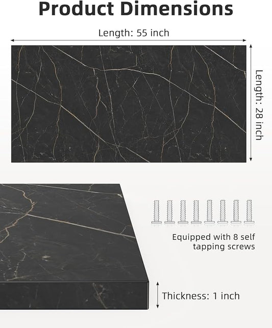 Universal 55 x 28 One-Piece Solid Wood Table Top, 1" Thick Desktop for Stand Up Height Adjustable Desk Frames, Home Office Tabletop, Countertop DIY, Black Marble