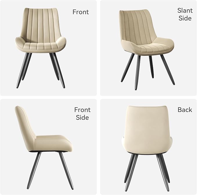 Mid Century Modern Dining Chairs Set of 4, Soft Cushion Upholstered Fabric Kitchen Chairs, Dark Beige