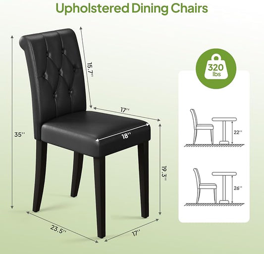 Welzona Upholstered Dining Chairs Set of 2, Button Tufted Parsons Dining Chair with Solid Wood Legs, Modern PU Leather Side Chair for Dining Room/Kitchen/Restaurant/Hotel- Black