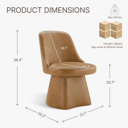 KISLOT Swivel Dining Chairs Set of 4, Upholstered Mid Century Modern Deskchair with High Back, Faux Leather Kitchen Chairs for Dining Room, Bedroom, Dressing Room, Brown