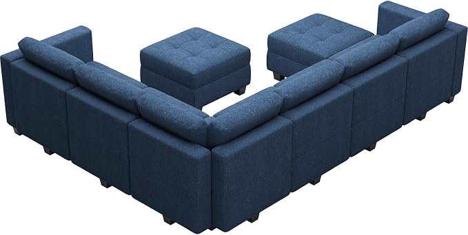 Belffin Modular Sectional Sofa Set with Storage Ottomans Oversized U Shaped Couch with Chaises Fabric Blue
