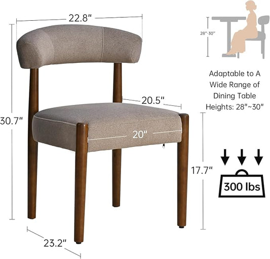 VKNOW Wooden Dining Chairs Set of 4, Modern Upholstered Dining Room Chairs with Walnut Wood Legs and Curved Backrest, Fabric Kitchen Chairs for Farmhouse/Living Room/Dining Room, Brown