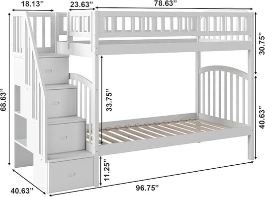 AFI, Westbrook Staircase Bunk Bed Twin Over Twin, White