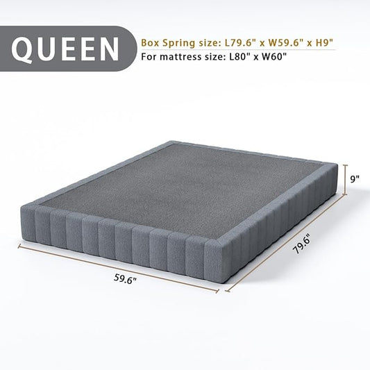 SHLAND Queen Box Spring 9 Inch High Profile Box Spring Queen Size Bed Base, Heavy Duty Metal Mattress Foundation with Fabric Cover,Easy Assembly