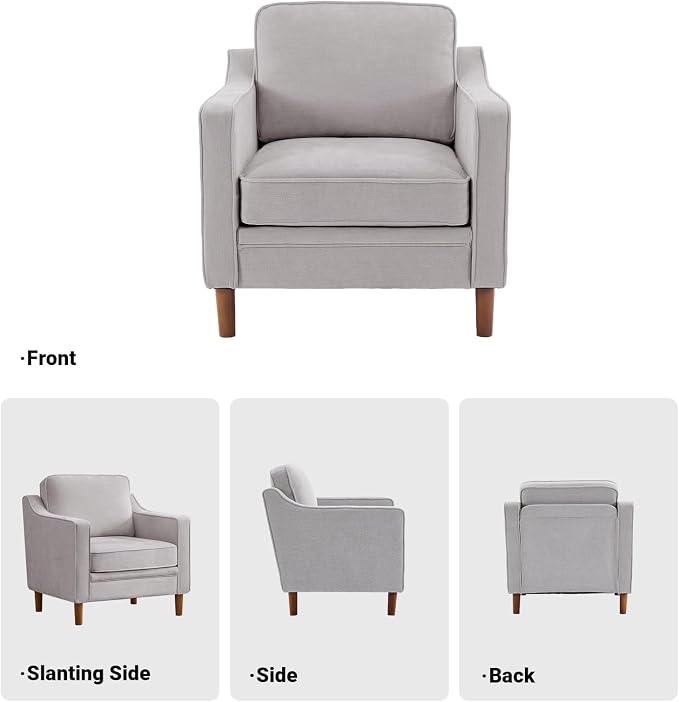 Kingfun Accent Chair, Living Room Chairs, Mid Century Reading Armchair, Chenille with Solid Wood Foot, Upholstered Modern Decor for Bedroom, Apartment
