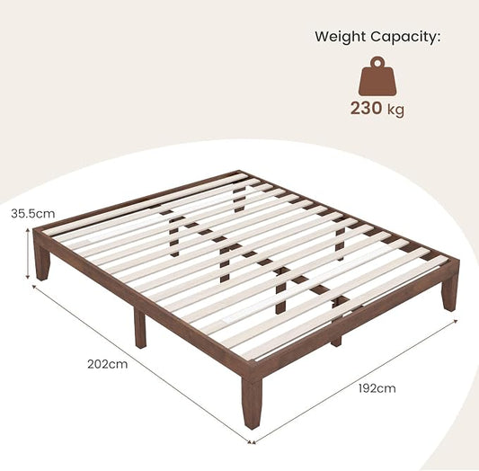 COSTWAY Wood Platform Bed Frame, 14 Inches Solid Rubber Wood Bed Mattress Foundation with Sturdy Slats Support, Easy Assembly Bed Frame for Home Hotel, No Box Spring Needed (Walnut, King)