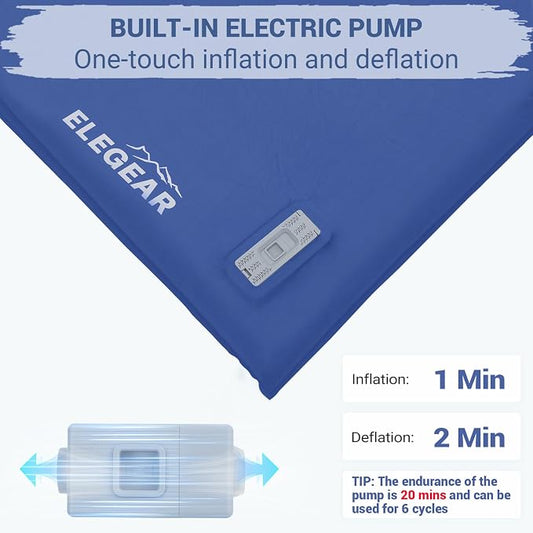Elegear CumbreX™ Self Inflating Sleeping Pad, Built-in Electric Pump 3.15" Ultra-Thick Memory Foam Camping Mattress Pad with Pillow Double Sleeping Pad for Camping R-value 9.5 Foam Camp Pad for Travel