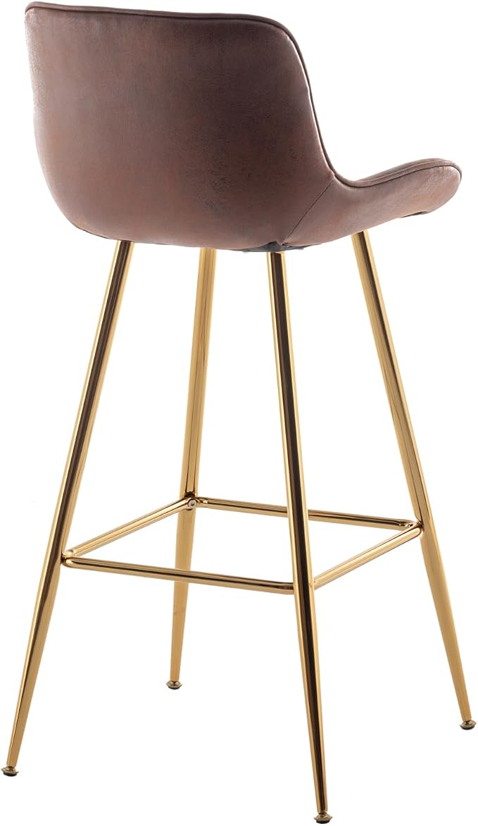 Sidanli Velvet Bar Stools Set of 2, Armless Bar Chairs with Gold Metal Legs, 29inch Counter Height Kitchen Island Stools with Back, Brown
