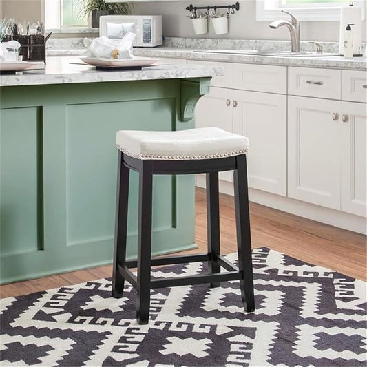 Linon Claridge Patches Counter Stool, 26-Inch, White