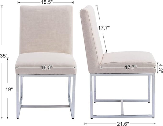 CIMOTA Modern Dining Chairs Set of 6, Upholstered Dining Room Chairs Armless Guest Side Chair with Chrome Base for Dining Room/Kitchen, Beige, 6PCS