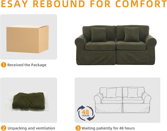 Mistpeople Modern Loveseat Sofa Couch, Upholstered Comfy Sofa with Pillows & Armrests, Deep Seating Couch with Removable Cover for Living Room Bedroom Apartment Office Small Spaces, Green 2 Seats