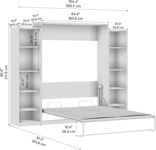 Bestar Claremont Queen Murphy Bed with Closet Organizers (105W) in Platinum Gray, Space-Saving Sleeping Arrangement for Multipurpose Room
