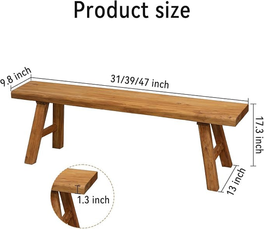 Wood Bench Indoor Farmhouse Skinny Entryway Bench Hallway Foyer with Sturdy | Rustic Indoor Bench End of Bed, Norrow Solid Wood Benches for Bedroom Living Room 31.4 x10.2 inch