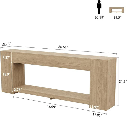 Epecoya Console Table for Entry Way with Storage 86 Inch, Extra Long Sofa Table Behind Couch for Living Room, Wooden Entryway Entrance Table with 2-Tier Shelves, Light Oak Brown