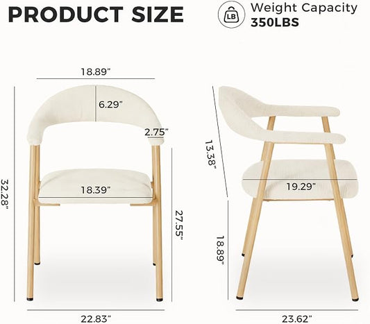 DUMOS Dining Chairs Set of 2, Linen Fabric Upholstered Kitchen Side Chairs with Curved Backrest & Metal Legs, Modern Farmhouse Accent Chair for Dining Room Kitchen Living Room Cafe, Beige