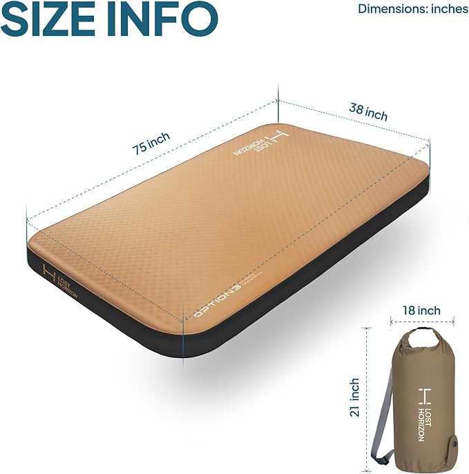 Lost Horizon Air & Foam Camping Mattress, Self-Inflating Sleeping Pad, 4.5" Thick, with Pump Sack, Twin