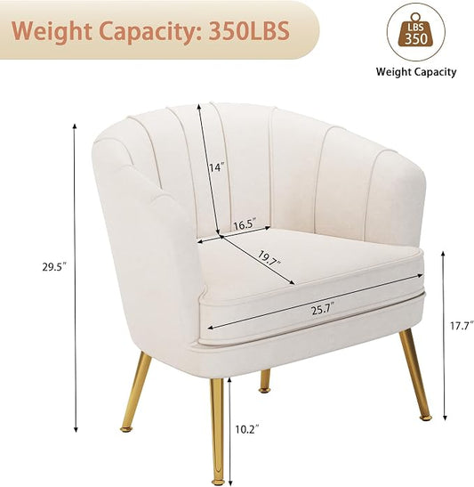 Andeworld Velvet Accent Chair Set of 2, Upholstered Modern Single Sofa Side Chair,Comfy Barrel Club Living Room Armchair with Golden Metal Legs for Bedroom Living Reading Room Office, Beige