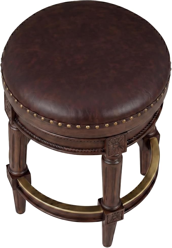 ROME + OAK Runyan 26" Swivel Counter Stool, Rotating Backless Barstool in Walnut with Brown Vegan Leather Seat - for Kitchens or Dining Rooms
