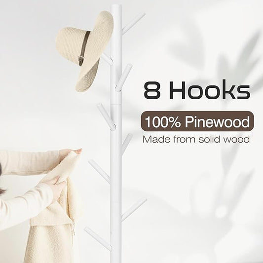 WANGMUXIA Coat Rack, Freestanding Coat Rack with 8 Hooks and 3 Adjustable Size Tree Coat Racks for Bedroom, Hallway, Entrance, Office, for Hats, Coats, Scarves, Handbags