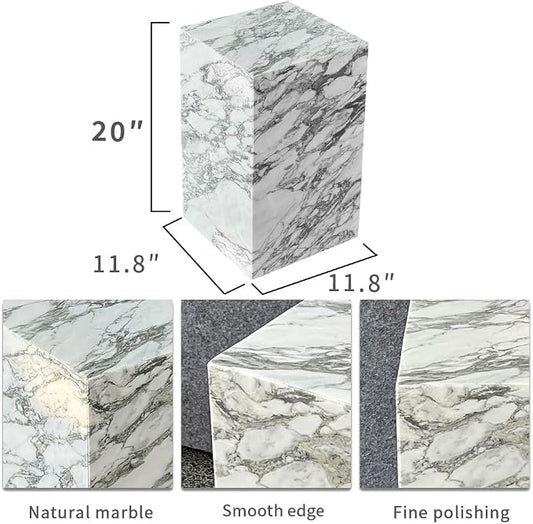 Luxury Marble Side Table,Square End Table for Modern Sofa and Bed, Living Room, Sofa, Bedroom(Arabescato)