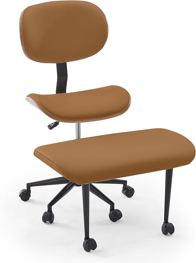 Bestier Meditation Chair with Wider Bentwood Back Support, Ergonomic Cross Legged Office Chair for Adults up to 300 lbs, 360° Swivel Adjustable Height for Multi Position (Contemporary Bentwood, Brown)