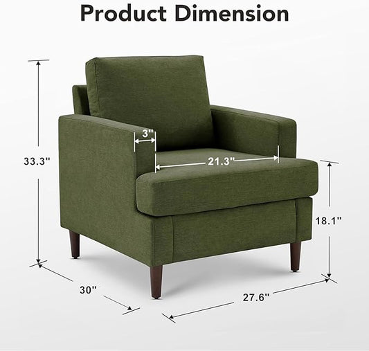 Weture Mid-Century Accent Chair,Modern Linen Fabric Armchair for Living Room,Comfy Upholstered Reading Accent Chairs for Bedroom,Single Sofa Chair with Wood Legs (Green, 1 Pack)
