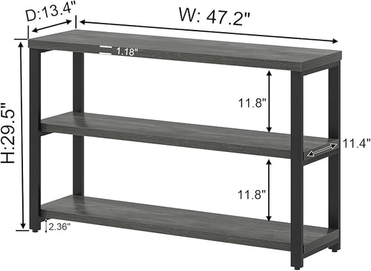 EXCEFUR 47 Inch Rustic Metal and Wood Entryway Table, Console Table Behind Couch with 3 Tier Storage Shelves, Sofa Table for Living Room Hallway Foyer, Industrial Grey