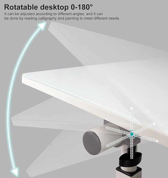 KOUPA Adjustable Height Standing Desk, 24 in Writable Tempered Glass Desktop with Eraser, 360° Flip, Wheels – Ideal for Small Spaces and Home Offices, White(Adjustable Height: 32-47 in)