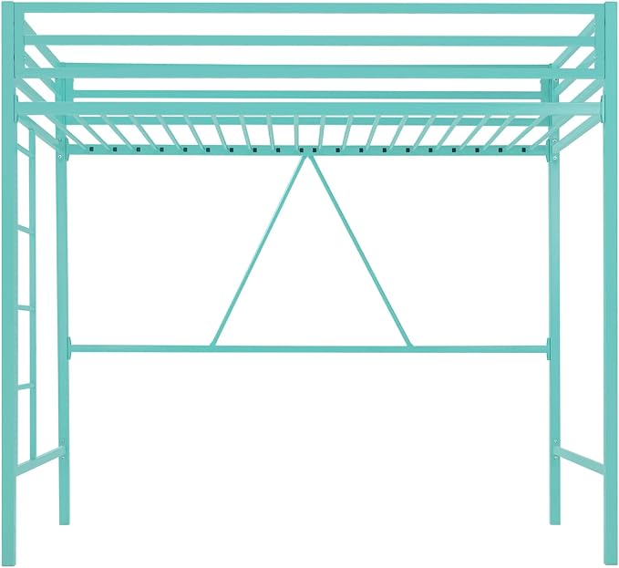 Allewie Metal Loft Bed Twin Size with Guardrail and Ladder,Green | Small Space Saving Design for Bedroom Kid Room and Dorm, No Box Spring Needed