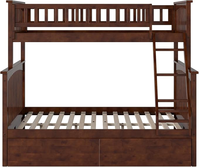 AFI, Columbia Twin Over Full Ladder Bunk Bed with Storage Drawers, Walnut