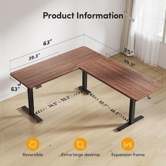 Cubiker 75 * 63" L Shaped Standing Desk, Reversible Corner Standing Desk, Suitable for Home Office, Black Walnat