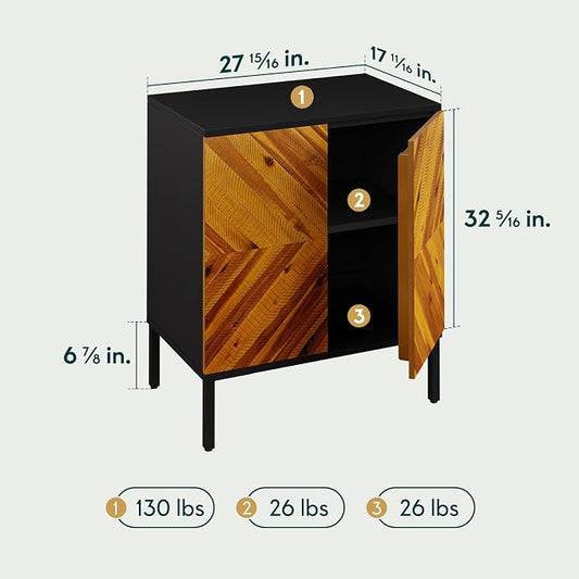 Bme Vivian Sideboard Buffet Cabinet, Solid Acacia Wood Storage Cabinet with 3 Doors, Rustic Golden Brown Mid Century Modern Sideboard for Dining Room, Kitchen, or Living Room