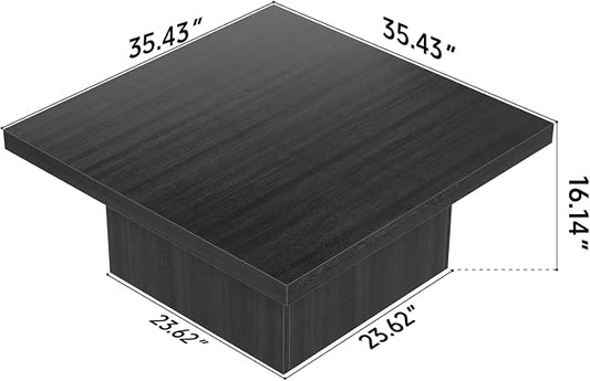 Square Coffee Table,Wooden Living Room Table,Center Table with a Large Tabletop,35.4" x 35.4",for Small Spaces, Apartments, Living Rooms, Black
