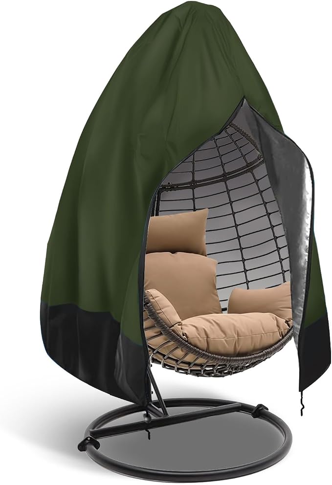 Egg Chair Cover Waterproof, 75x45 Inch Outdoor Hanging Egg Swing Chair Cover, Heavy Duty 420D Oxford Fabric, UV Resistant Windproof with Zipper & Drawstring, Fits Single Seat Egg Chair (Army Green)