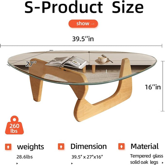 Mid Century Modern Glass Coffee Table, Coffee Table for Living Room, Noguchi Coffee Tables,Suitable for Bedroom Living Room Reception Office Tables (Wood/Transparent, ML)