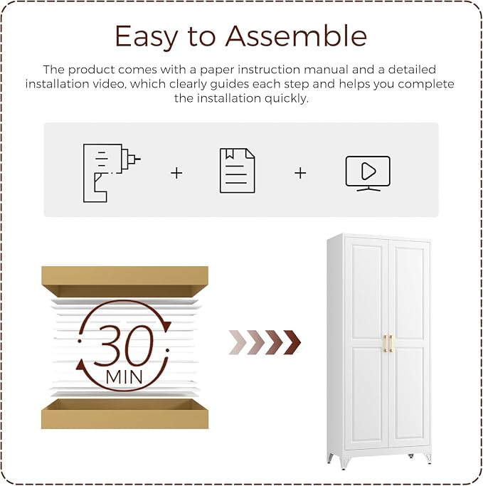 Metal Armoire Wardrobe Closet with Doors, 86" Tall Wardrobe Cabinet, White Clothing Storage Cabinets with Adjustable Shelves for Bedroom, Home Office