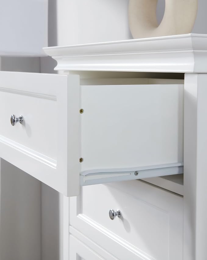 Tall Skinny Dresser for Bedroom with 7 Drawers, White Narrow Wood Dresser | Tall Vertical Chest of Drawers Dresser for Closet Storage, Silent Glide System, Zinc Alloy Knobs, 20" W x 16.5" D x 52" H