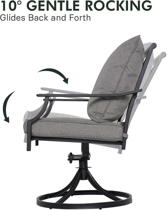 Grand patio Patio Dining Set for 2, E-Coated Outdoor Dining Set, 2 Swivel Dining Chairs Outdoor Furniture Set with Olefin Cushions, Grey