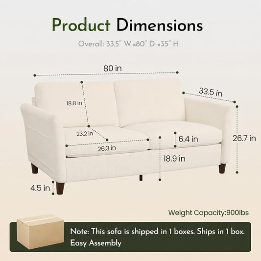 Valthie 80" Corduroy Loveseat Sofa, Modern Comfy Couches with Side Pocket, Living Room Couch, Couch for Bedroom and Small Spaces,2-Seater Sofa Beige