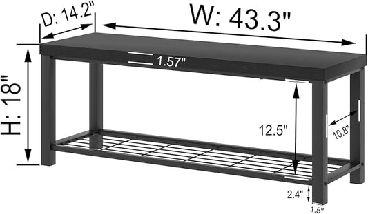 EXCEFUR Entryway Bench, Modern Wood and Metal Storage Bench for Hallway Front Door Entrance, Industrial Indoor Shoe Rack Bench Seat for Bedroom Living Room, 43.3 Inch Black
