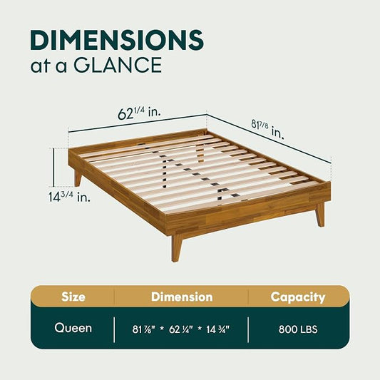 Bme Catherine Queen Platform Bed Frame, Modern Bed Frame Without Headboard, Wooden Low Profile Bed Frame, Acacia Wood Platform Bed Frame, No Box Spring Needed, Supports up to 800lbs - Teak Brown