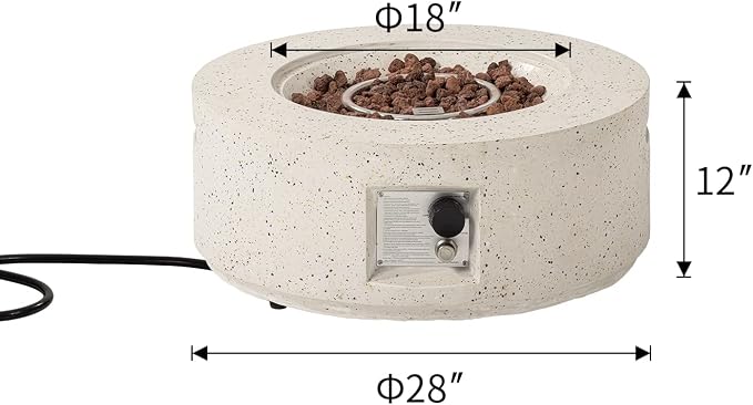 COSIEST Outdoor Propane Fire Pit Coffee Table, 28-inch Terrazzo Round Base Patio Heater, Certified, 40,000 BTU Stainless Steel Burner, Free Lava Rocks, Waterproof Cover