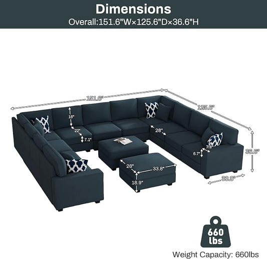 Legend Vansen Oversized Modular Sectional Sofa,U/L‑Shaped Reversible Couch with Ottoman,Deep Seat Plush Polyester Sofa for Living Room,13‑Seater,Charcoal