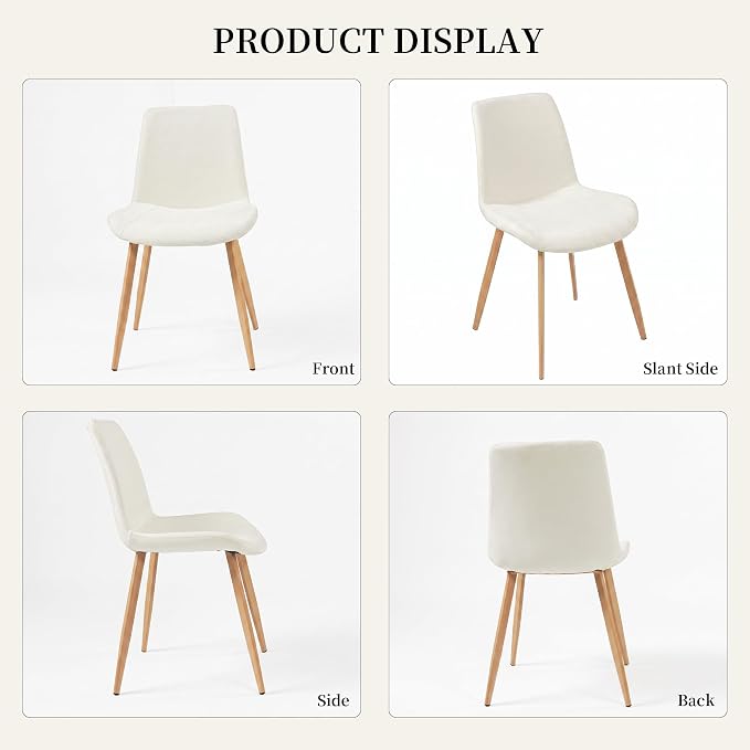 HIPIHOM Dining Chairs Set of 2, Mid-Century Modern Fabric Kitchen Chairs | Curved Backrest for Comfort, High-Density Sponge Padded Seat, Heat and Stain Resistant Surface, Sturdy Wood-Grain Metal Legs